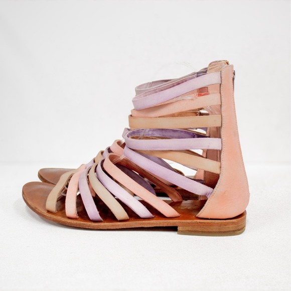 Free People Leather Gladiator Sandals Pastel Multi-Strap Zip Back Women's Size 9 - Picture 6 of 11